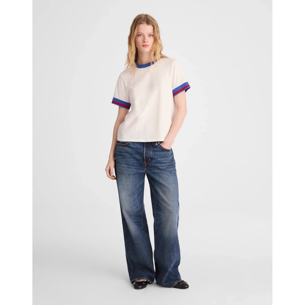 NWT Madewell Ringer T-Shirt Womens M White The Relaxed Tee in Vintage Jersey
